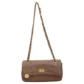 Brown quilted leather shoulder bag with chain strap chic classic design women everyday commute - Brown