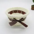 Panier de rangement tissé blanc avec nœud ruban rayé organisateur de bureau. - En forme de cœur (l 12 x l 10 x h 5 cm) / Rayé Marron