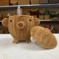 Panier de rangement cochon en rotin tressé mignon animal corbeille à fruits avec couvercle déco - Cochon doré avec couvercle dia. 19*H 21cm