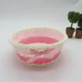 Panier de rangement de bureau en plastique détail, organisateur tressé rose et blanc avec nœud. - En forme de cœur n° 3 (l14*L16*H17 cm) / Rayé Rose