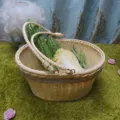 Imitation rattan storage basket oval woven fruit basket with dual handles for display - Oval Large Size 40 * 30 * 20 cm / Beige Oval