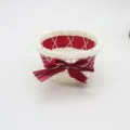 Hand-woven storage basket with red bow, cute desktop organizer for snacks and sundries. - Diameter 10 * 5 cm / Red Stripes
