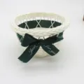 Handmade white woven storage basket with green ribbon for desktop sundries and snacks. - Diameter 10 * 5 cm / Dark Green Letters