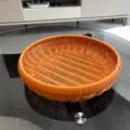 Orange plastic woven storage basket round faux rattan organizer for fruit vegetable decor - Small Drying Basket / 30x7cm