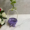 Mini woven flower basket with handle and bowknot, perfect for home decor and desktop storage. - 11x13cm / Purple