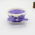 Hand-woven storage basket desktop sundries organizer with purple bow for home decor. - Diameter 10 * 5 cm / Purple Stripe