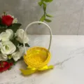 Mini woven flower basket with handle, yellow rattan pastoral style storage and floral decor. - 11x13cm / Yellow