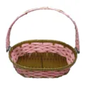 Woven handbasket for fruit and bread storage, pink and gold decorative basket for gifts. - S / Pink (Brown Rim)