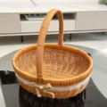 Handwoven imitation rattan storage basket with lace bow for fruit, eggs, and home organizing. - Hemp Rope with Pearls Style