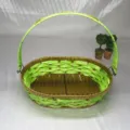 Green and gold woven storage basket with handle, perfect for fruit and gift packaging. - S / Green (Brown Rim)