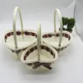 Heart-shaped woven storage basket set with brown ribbon, ideal for snacks and sundries home. - Heart Shape No. 3 (15*14*H17cm) / Dark Coffee & White Striped Handheld Basket