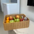 Handmade rattan storage basket detail, ideal for organizing home items, fruits, snacks. - Drawer Frame / Large 35x26x12cm