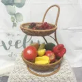 Two tier rattan fruit basket detail shot, woven storage tray for kitchen and home organization. - 2 Tiers
