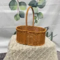 Imitation rattan picnic basket, portable oval woven vegetable storage basket for outdoor use. - Elliptical (27x18x12cm) / Brown