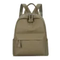 Casual khaki leather backpack for women, stylish quilted school daypack with multiple pockets. - Green