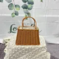 Trapezoid woven handbag basket imitation rattan hand-held straw basket for daily use gift flower - T-Shaped Bag (Beige Liner) / Beige