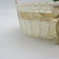 White woven flower basket with gold ribbon, pastoral style home storage and gift basket. - Round Basin Diameter 18x22cm / Light Brown