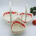 Set de panier de rangement tressé en forme de cœur, rotin blanc avec ruban rouge. - Forme de cœur n° 3 (15*14*H17 cm) / Rouge