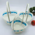 Panier de fleurs en osier en forme de coeur avec ruban bleu, panier de rangement de mariage - Bleu lac