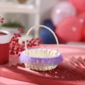 Mini wedding woven flower basket with purple lace trim, cute candy storage hand basket for party. - Top Diameter 9cm, 10cm with Handle, 4cm without Handle / Purple Edge