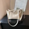 Bolso de hombro informal retro blanco roto para mujer, gran capacidad de uso diario. - Sin colgante / S / Blanco Roto