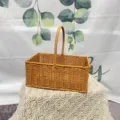 Imitation rattan rectangular picnic basket with single handle for outdoor picking and storage. - Square (29x19x12cm) / Brown