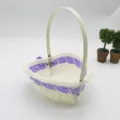 Heart-shaped woven storage basket with purple ribbon accent, ideal for home decor and snacks. - Heart Shape No. 3 (15*14*H17cm) / Purple & White Striped Handbasket