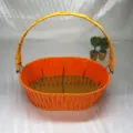 Cesta de ratán trenzado naranja con asa para pan, fruta y regalos, organizador hecho a mano. - Naranja sólido