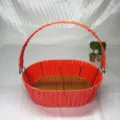 Cesta de almacenamiento roja tejida a mano con asa para pan, fruta y regalos diarios de uso. - Rojo Puro