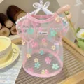 Schattig madeliefje hond mesh vest ademende zomer huisdier kleding voor kleine pup. - XS-Borst 30 rug 19 (Tot 3 jin) / Roze bloemenjurk met vlindermouwen