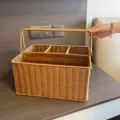 Woven Rattan Storage Basket Multi-Compartment Portable Organizer Box for Home Sundries - Large With Compartments (N01) / 40x30x20cm / Brown