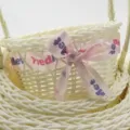 White imitation rattan storage basket nested set with cute pink bow ribbon for home organization. - Diameter 13 x Height 17cm / Pink Letter Ribbon