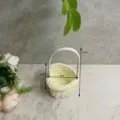 Mini woven rattan flower basket detail view, charming desktop ornament with handle and dimensions. - Heart-Shaped Small Basket / White