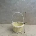 Mini woven imitation rattan flower basket desktop storage ornament with handle for home decor. - Round Small Basket / White