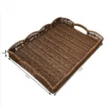 Detailed view of the woven rattan storage tray with dimensions and handles for easy use. - Rectangular Lace Tray / 35x25x5cm