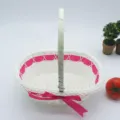 White woven flower basket with pink ribbon handle storage basket for gifts and home decor. - Rose Red