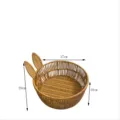 Woven fruit basket with cute bunny ears imitation rattan snack tray living room storage - Rabbit Ear Round Basket / 17x19cm / Natural Wood Color