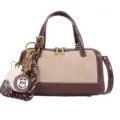 Vintage Marrón Beige Bolso Almohada Cuero PU Cartera Retro Bandolera Elegante - Con Colgante / Caqui