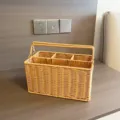 Woven imitation rattan storage basket with handle and compartments for organizing desk sundries. - Small (30x17.5x15.5cm) / Brown