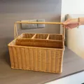 Woven rattan storage basket with handle multi-compartment organizer box for home sundries - Large (40x30x20cm) / Brown