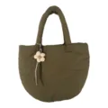 Dunkelgrüne Puffer Cloud Tote Tasche für Damen, gesteppte Handtasche mit Blüte Anhänger. - Armeegrün