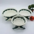 Weißes geflochtenes Aufbewahrungskorb 3er-Set mit dunkelgrünen Schleifen für die Tischordnung. - Durchmesser 10 * 5 cm / Dunkelgrün
