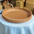 Round woven rattan storage basket, fruit tray, bread serving basket for kitchen decor. - Iron Art Drying Basket / 50x8cm