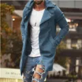 Elegante Trench Coat da Uomo Slim Fit di Media Lunghezza Giacca Primaverile Casual - Blu