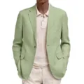 Men's casual light green linen blazer jacket, classic lapel single-button design for business. - S / Khaki