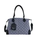 Vintage polka dot handbag for women, stylish shoulder crossbody tote bag with top handle. - L / Blue