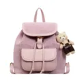 Casual pink women backpack with leopard print flap, drawstring closure and cute bear pendant. - Pink