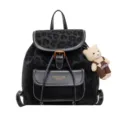 Black leopard print fashion casual backpack with cute bear pendant for women style - With Pendant / Black