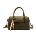 Vintage boston handtasche für damen stilvolle wildleder schulter umhängetasche retro - Mit Anhänger / Grün