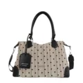 Sac à bandoulière en toile à pois rétro pour femme sac cabas mode décontracté kaki - Beige